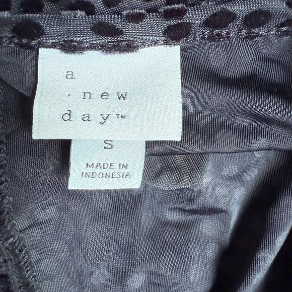 Fit & Flare Black Dress Small Faux Wrap Long Sleeves Burnout Velvet Polka Dot - Picture 11 of 15